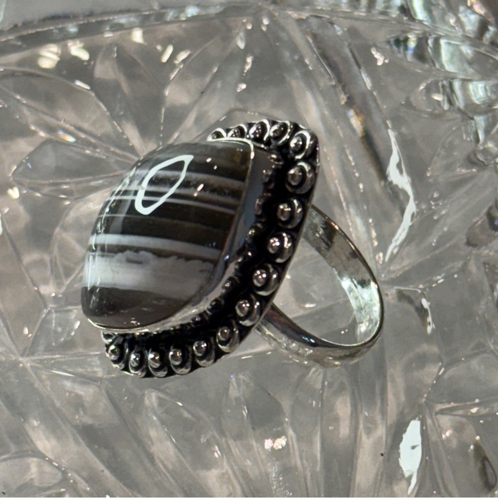 “Storm Whisper” Botswana Agate Statement Ring In … - image 1